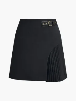 COMMENSE Side Pleated Buckle Belted Skirt* Skirts|Bottoms