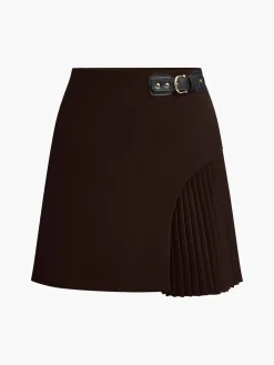 COMMENSE Side Pleated Buckle Belted Skirt* Skirts|Bottoms