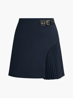 COMMENSE Side Pleated Buckle Belted Skirt* Skirts|Bottoms