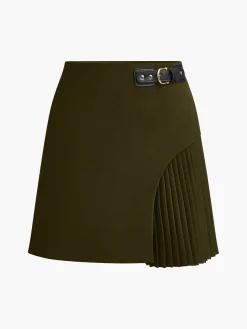 COMMENSE Side Pleated Buckle Belted Skirt* Skirts|Bottoms