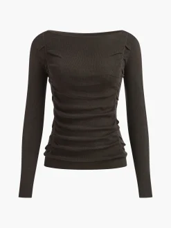 COMMENSE Side Pleated Slim Knit Top* Sweater Tops|Sweaters & Cardigans