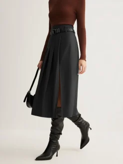 COMMENSE Side Split Pleated Skirt Without Belt* Skirts|Bottoms