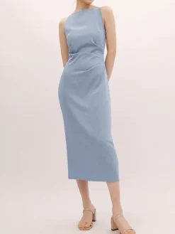 COMMENSE Silent Sea Boat Neck Midi Dress* Summer Dresses|Midi Dresses