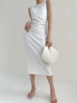 COMMENSE Silent Sea Boat Neck Midi Dress* Summer Dresses|Midi Dresses