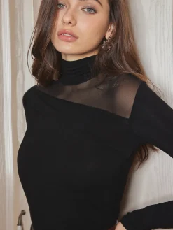 COMMENSE Skinny Sheer Panel T-Shirt* T-shirts|Tops