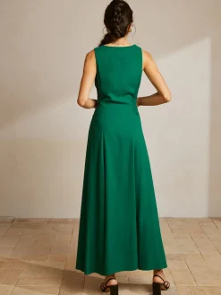 COMMENSE Sleeveless Button Front V-Neck Dress* Casual Dresses|Vacation Dresses