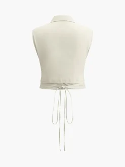 COMMENSE Sleeveless Button-Down Collar Tie Back Skirt Set* Skirt Sets|Long Sleeve Sets