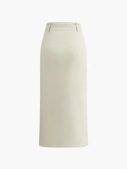 COMMENSE Sleeveless Button-Down Collar Tie Back Skirt Set* Skirt Sets|Long Sleeve Sets