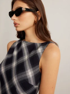 COMMENSE Sleeveless Checked Zipper Dress* Black Dresses|Casual Dresses