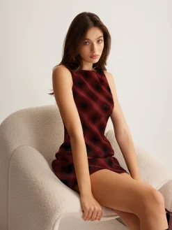 COMMENSE Sleeveless Checked Zipper Dress* Black Dresses|Casual Dresses
