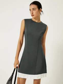 COMMENSE Sleeveless Contrast Ruffle Hem Short Dress* Casual Dresses|Work Dresses