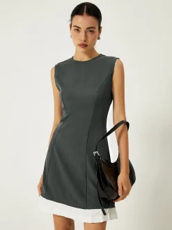 COMMENSE Sleeveless Contrast Ruffle Hem Short Dress* Casual Dresses|Work Dresses