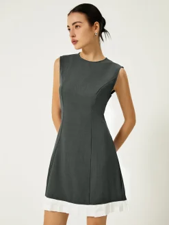 COMMENSE Sleeveless Contrast Ruffle Hem Short Dress* Casual Dresses|Work Dresses
