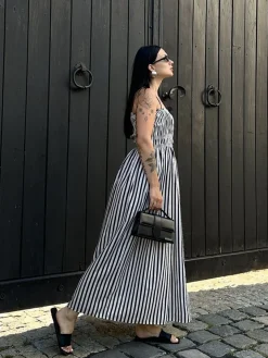 COMMENSE Sleeveless Pinstripe Long Dress* White Dresses|Casual Dresses