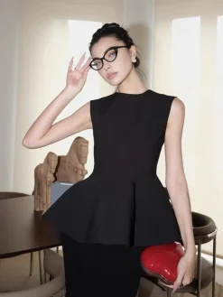 COMMENSE Sleeveless Piping Slim Blouse* Blouses & Shirts|Tops