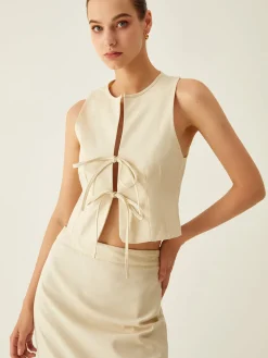 COMMENSE Sleeveless Tie Front Vest* Vests|Tank Tops & Camis