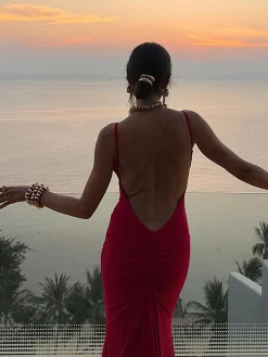 COMMENSE Slim Backless Cami Solid Dress* Casual Dresses|Cocktail & Party Dresses