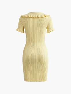 COMMENSE Slim Fit Collar Knit Short Dress with Metal Button* Casual Dresses|Summer Dresses