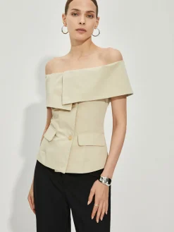 COMMENSE Slim Off-Shoulder Patchwork Blazer* Outerwear|Blazers