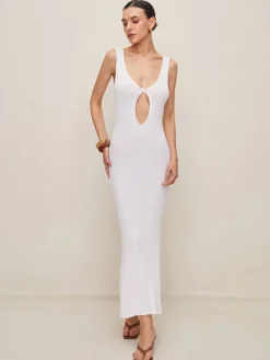 COMMENSE Slim Split Cutout Sweater Dress* White Dresses|Sweater Dresses