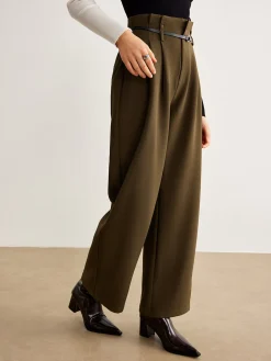 COMMENSE Slim-Belt Pleated Pants* Pants|Bottoms