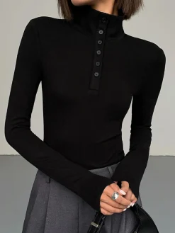 COMMENSE Slinky Button-up Long Sleeve Shirt* T-shirts|Tops