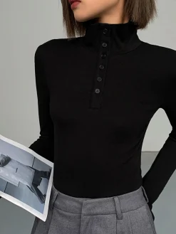 COMMENSE Slinky Button-up Long Sleeve Shirt* T-shirts|Tops