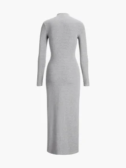 COMMENSE Slit Pleated Long Sleeve Bodycon Mock Neck Long Dress* Black Dresses|Casual Dresses
