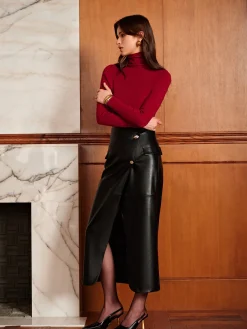 COMMENSE Slit PU Leather Straight Skirt* Skirts|Matching Sets