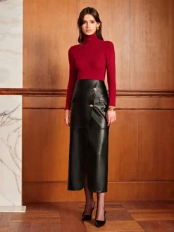 COMMENSE Slit PU Leather Straight Skirt* Skirts|Matching Sets