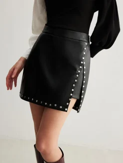 COMMENSE Slit Studded Faux Leather Mini Skirt* Skirts|Matching Sets
