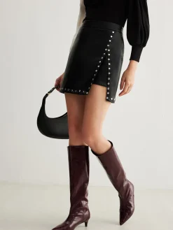 COMMENSE Slit Studded Faux Leather Mini Skirt* Skirts|Matching Sets