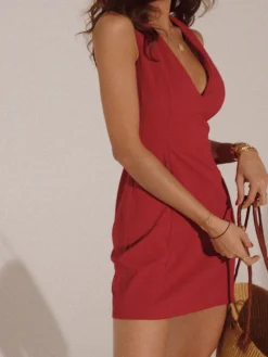 COMMENSE Snug V-Neck Sleeveless Short Dress* Black Dresses|Casual Dresses