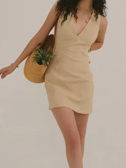 COMMENSE Snug V-Neck Sleeveless Short Dress* Black Dresses|Casual Dresses
