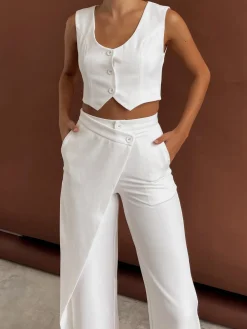 COMMENSE Solid  Asymmetrical Straight Leg Pants Set* Pants Sets|Matching Sets