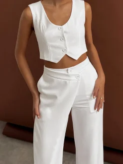 COMMENSE Solid  Asymmetrical Straight Leg Pants Set* Pants Sets|Matching Sets