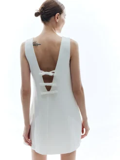 COMMENSE Solid Backless Knotted Sleeveless Dress* White Dresses|Casual Dresses
