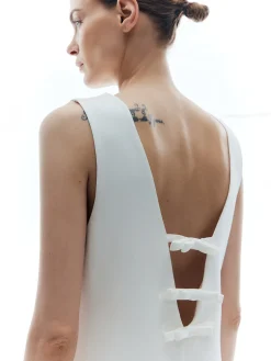 COMMENSE Solid Backless Knotted Sleeveless Dress* White Dresses|Casual Dresses