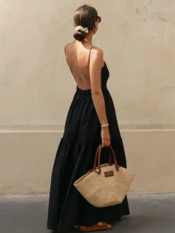 COMMENSE Solid Backless Long Dress* White Dresses|Black Dresses