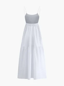 COMMENSE Solid Backless Long Dress* White Dresses|Black Dresses