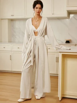 COMMENSE Solid Belted Draped Maxi Long Shirt* Long Sleeve Sets|Blouses & Shirts