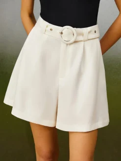 COMMENSE Solid Belted High Waist Shorts* Shorts|Bottoms