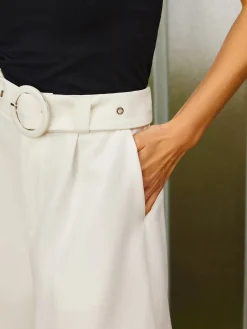COMMENSE Solid Belted High Waist Shorts* Shorts|Bottoms