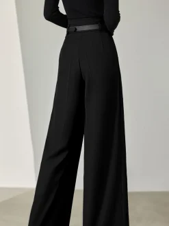 COMMENSE Solid Belted Pleated Wide Leg Pants* Wide Leg|Pants