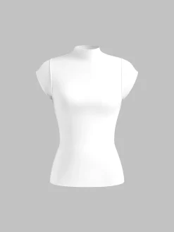 COMMENSE Solid Cap Sleeve Snug Top* T-shirts|Tops