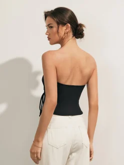 COMMENSE Solid Drawstring Backless Knotted Tube Top* Tank Tops & Camis|Tops
