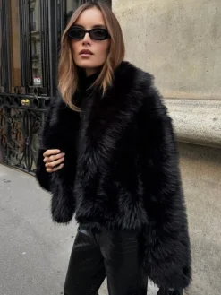 COMMENSE Solid Faux Fur Collar Jacket* Outerwear|Jackets