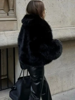 COMMENSE Solid Faux Fur Collar Jacket* Outerwear|Jackets