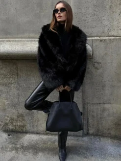 COMMENSE Solid Faux Fur Collar Jacket* Outerwear|Jackets