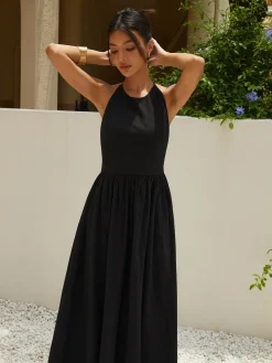 COMMENSE Solid Halter Long Dress* Black Dresses|Cocktail & Party Dresses